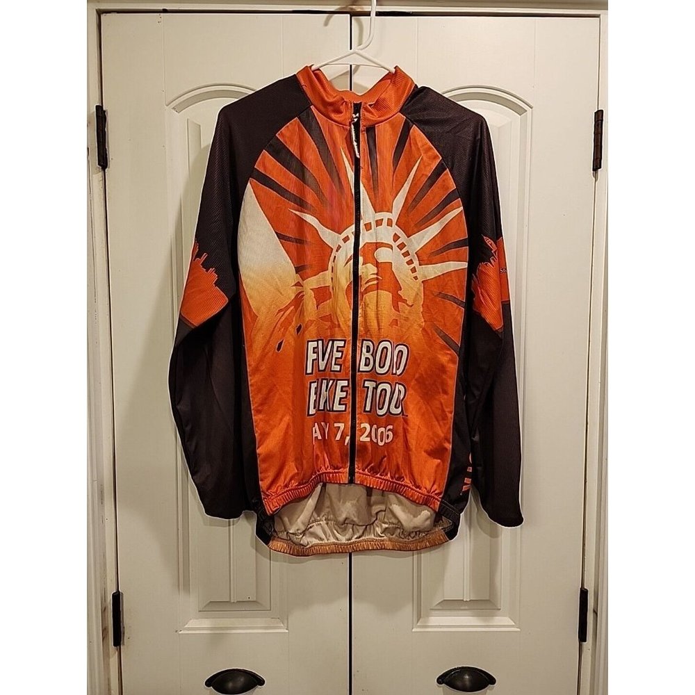 2006 Rising Sun Five Boro Bike Tour New York Cycling Jersey Orange Mens Sz XL